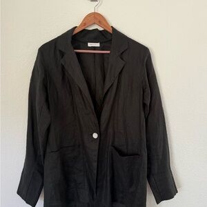 FREE The Label Women’s Large Black Linen Blazer Long Sleeve One Button Closure
